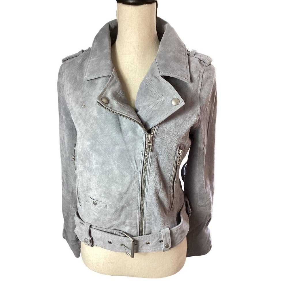 Blank NYC Grey Suede Moto Jacket Women's*Size Medium *Genuine Suede Leather *EUC